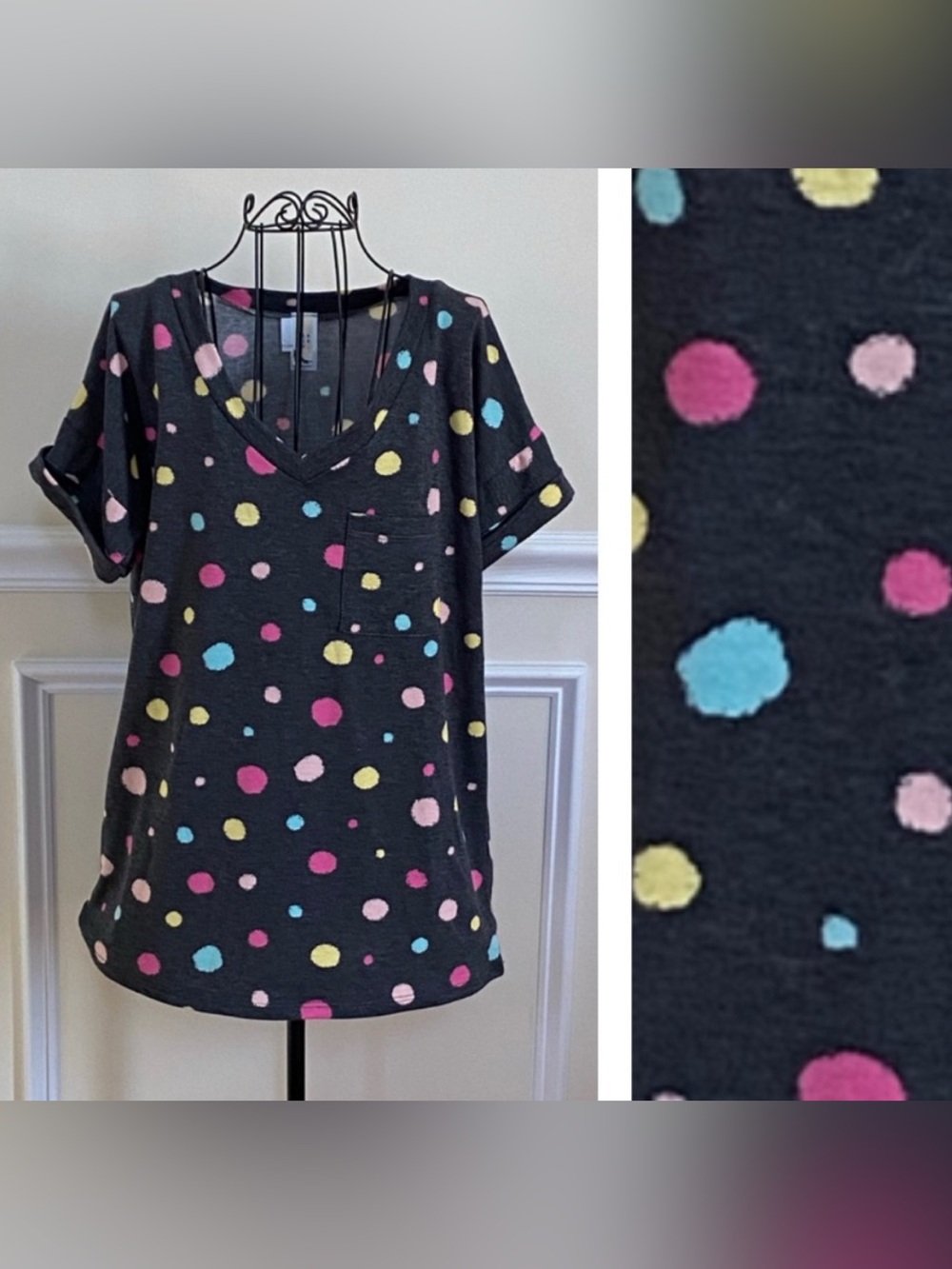 NWT Flamingo Confetti Polka Dot Pocket Tee
